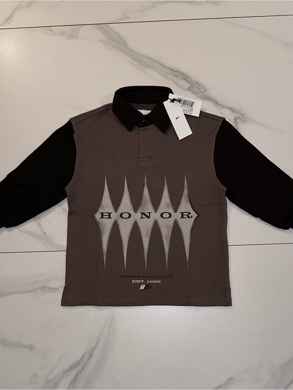 Honor the Gift Kids Long Sleeve Rugby Shirt Brown Size 3-4